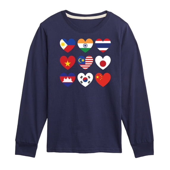 Instant Message - AAPI Heart Flags - Toddler And Youth Long Sleeve Graphic T-Shirt