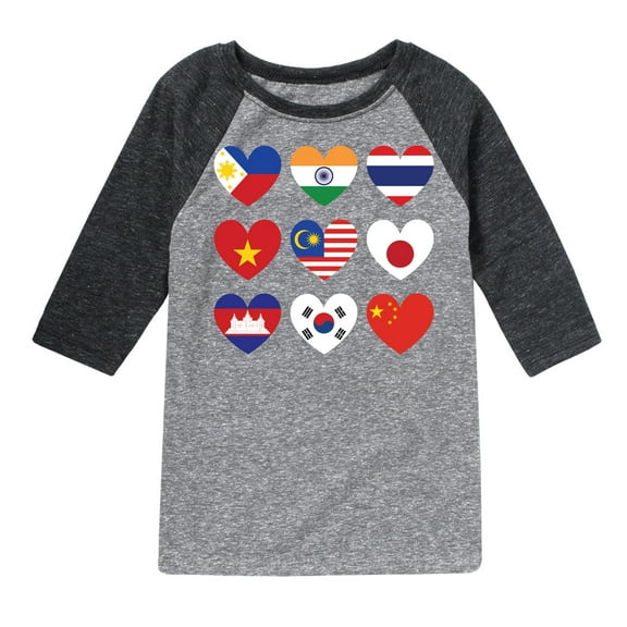 Instant Message - AAPI Heart Flags - Toddler And Youth Raglan Graphic T-Shirt