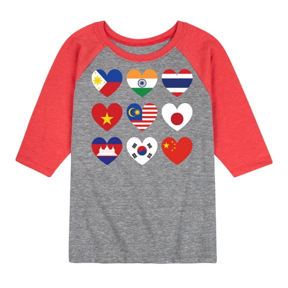 Instant Message - AAPI Heart Flags - Toddler And Youth Raglan Graphic T-Shirt