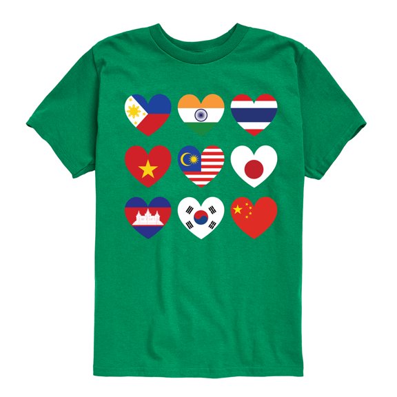 Instant Message - AAPI Heart Flags - Toddler And Youth Short Sleeve Graphic T-Shirt