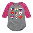 thumbnail image 1 of Instant Message - AAPI Heart Flags  - Toddler & Youth Girls Raglan Graphic T-Shirt, 1 of 5
