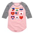 thumbnail image 1 of Instant Message - AAPI Heart Flags  - Toddler & Youth Girls Raglan Graphic T-Shirt, 1 of 5