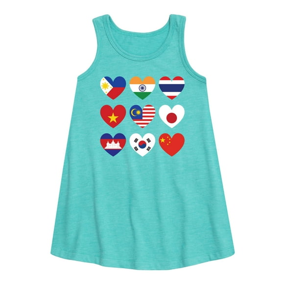 Instant Message - AAPI Heart Flags - Toddler and Youth Girls A-line Dress