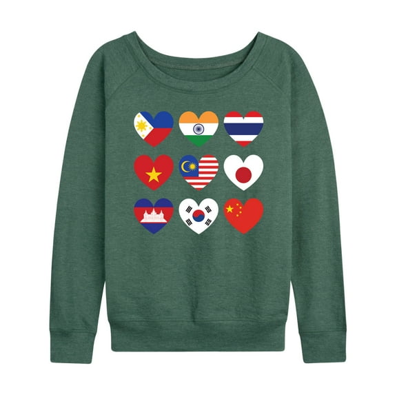 Instant Message - AAPI Heart Flags  - Women's Lightweight French Terry Long Sleeve Shirt