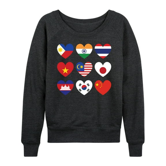 Instant Message - AAPI Heart Flags  - Women's Lightweight French Terry Long Sleeve Shirt