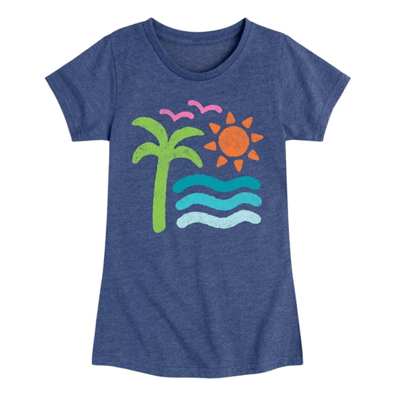 Instant Message - Basic Abstract Beach Scene - Youth Girls Fitted Short Sleeve T-Shirt