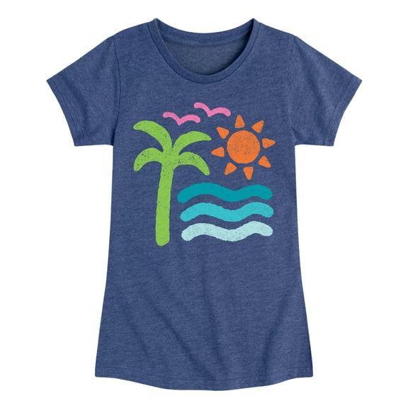 Instant Message - Abstract Beach Scene - Toddler & Youth Girls Short Sleeve Graphic T-Shirt