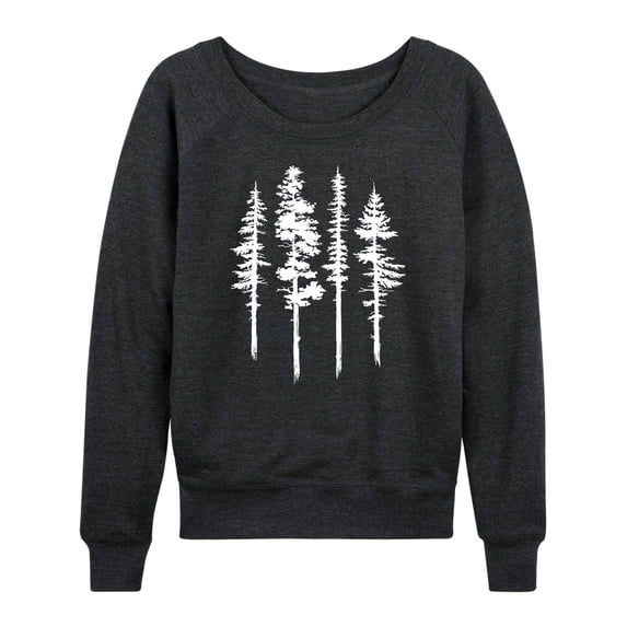 Instant Message - Abstract Trees Women's Lightweight French Terry Wide Neck Long Sleeve Graphic Shirt