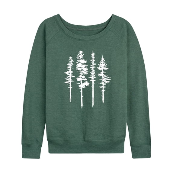Instant Message - Abstract Trees Women's Lightweight French Terry Wide Neck Long Sleeve Graphic Shirt