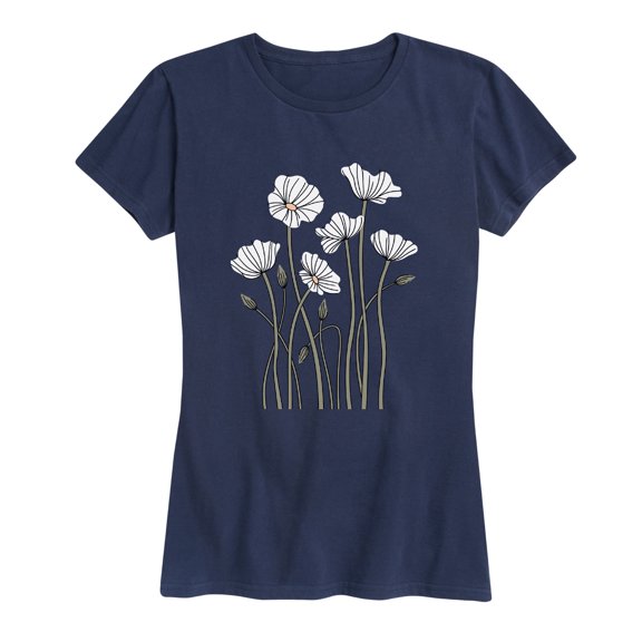 Instant Message - Abstract White Poppies - Women's Short Sleeve Graphic T-shirt