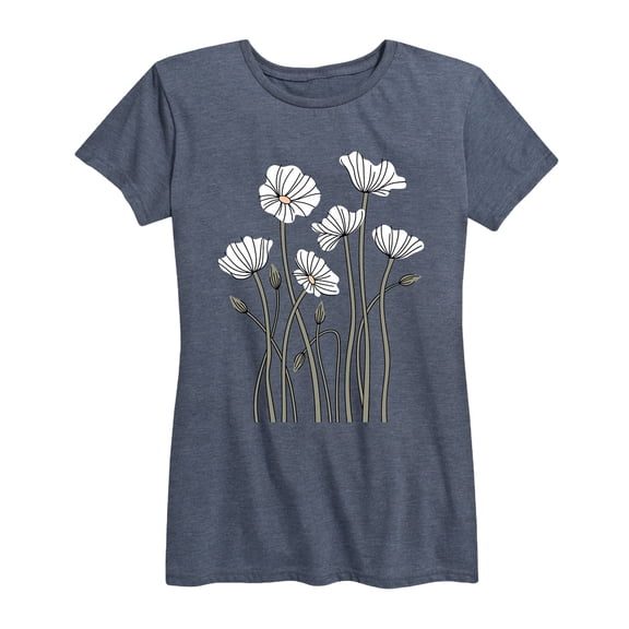 Instant Message - Abstract White Poppies - Women's Short Sleeve Graphic T-shirt