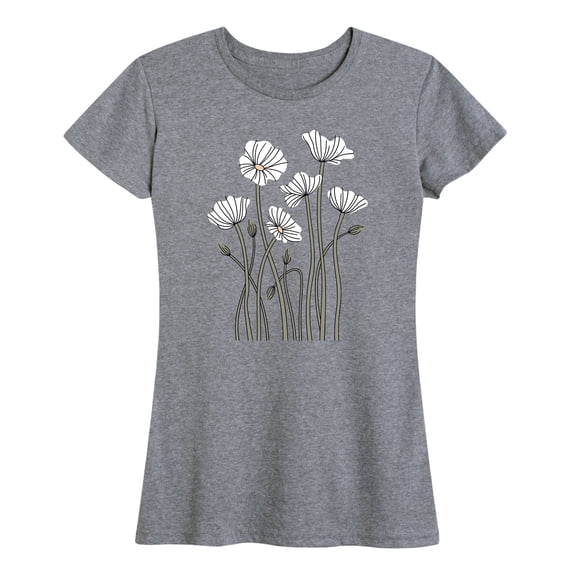 Instant Message - Abstract White Poppies - Women's Short Sleeve Graphic T-shirt
