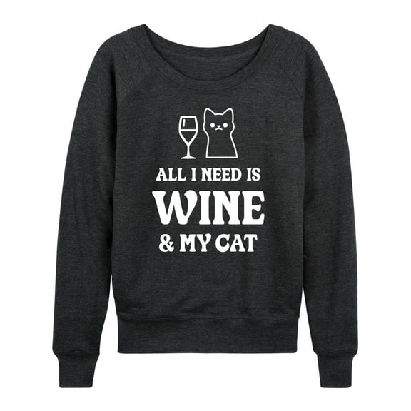 Instant Message - All I Need Wine Cat - Women's Lightweight French Terry Long Sleeve Shirt