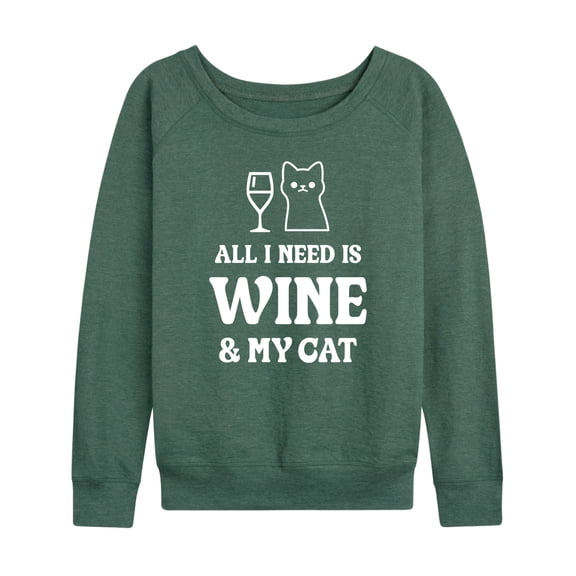 Instant Message - All I Need Wine Cat - Women's Lightweight French Terry Long Sleeve Shirt
