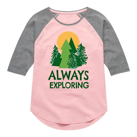 Instant Message - Always Exploring  - Toddler And Youth Girls Raglan Graphic T-Shirt
