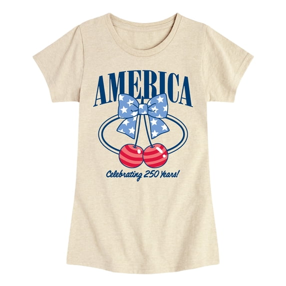 Instant Message - America Bow Cherries - Youth Girls Fitted Short Sleeve T-Shirt