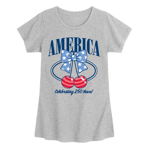 Instant Message - America Bow Cherries - Youth Girls Fitted Short Sleeve T-Shirt