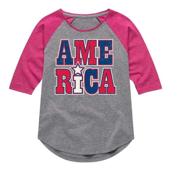 Instant Message - America Stacked - Toddler & Youth Girls Raglan Graphic T-Shirt