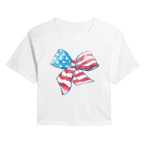 Instant Message - American Flag Bow Women's Cropped Graphic T-Shirt