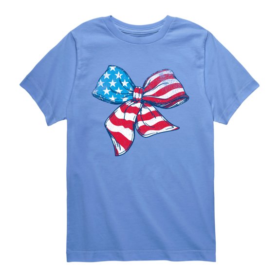 Instant Message - American Flag Bow Short Sleeve Graphic T-Shirt