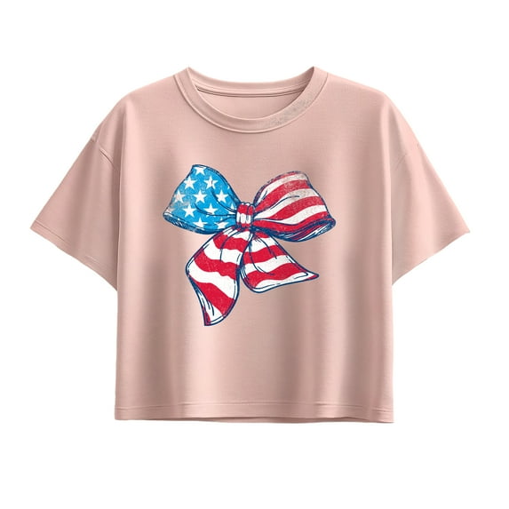 Instant Message - American Flag Bow - Youth Girls Boxy T-Shirt
