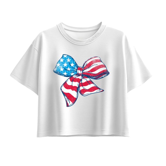 Instant Message - American Flag Bow - Youth Girls Boxy T-Shirt