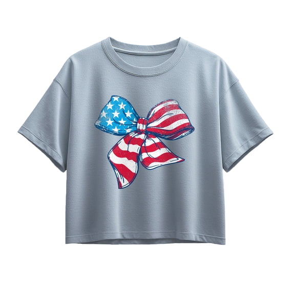 Instant Message - American Flag Bow - Youth Girls Boxy T-Shirt