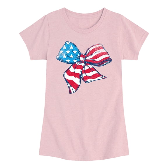 Instant Message - American Flag Bow - Youth Girls Fitted Short Sleeve T-Shirt