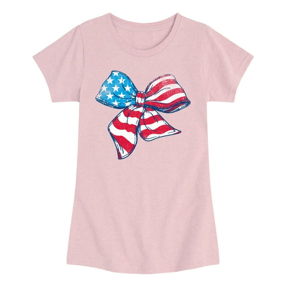 Instant Message - American Flag Bow - Youth Girls Fitted Short Sleeve T-Shirt