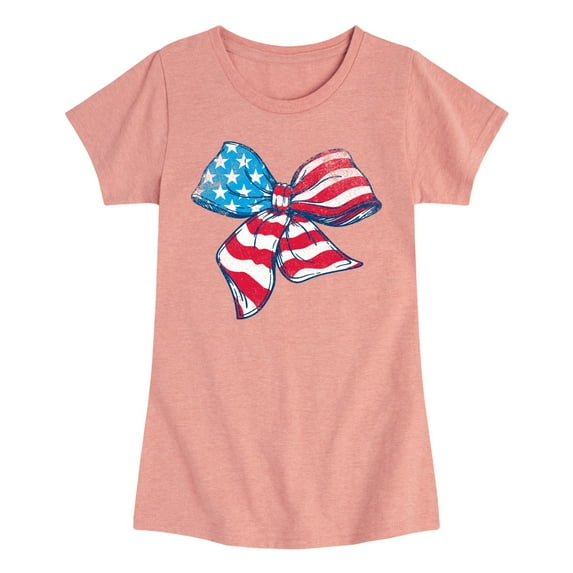 Instant Message - American Flag Bow - Youth Girls Fitted Short Sleeve T-Shirt