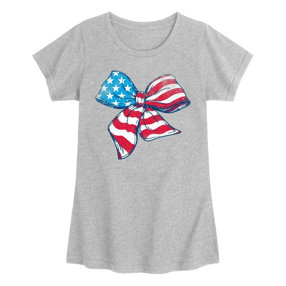 Instant Message - American Flag Bow - Youth Girls Fitted Short Sleeve T-Shirt