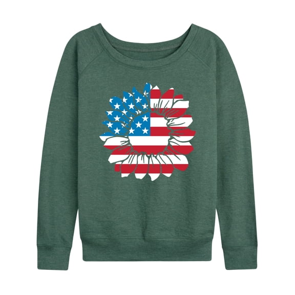 Instant Message - American Flag Sunflower  - Women's Lightweight French Terry Long Sleeve Shirt