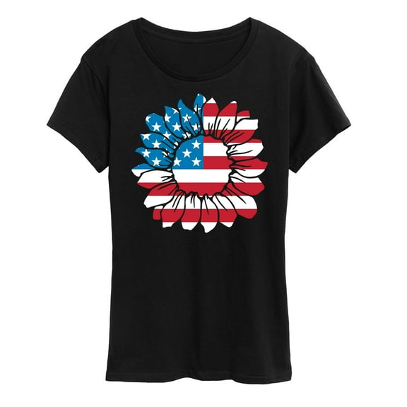 Instant Message - American Flag Sunflower  - Women's Short Sleeve Graphic T-Shirt