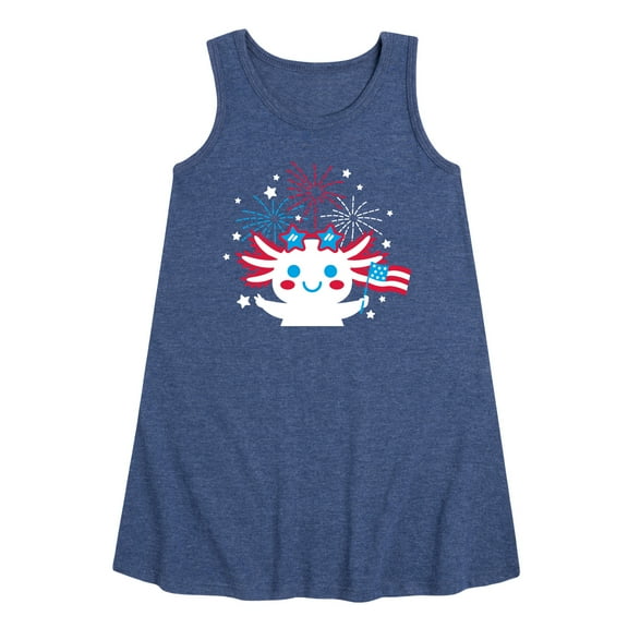 Instant Message - Americana - Axolotl Celebrating with Fireworks - Toddler & Youth Girls A-line Dress