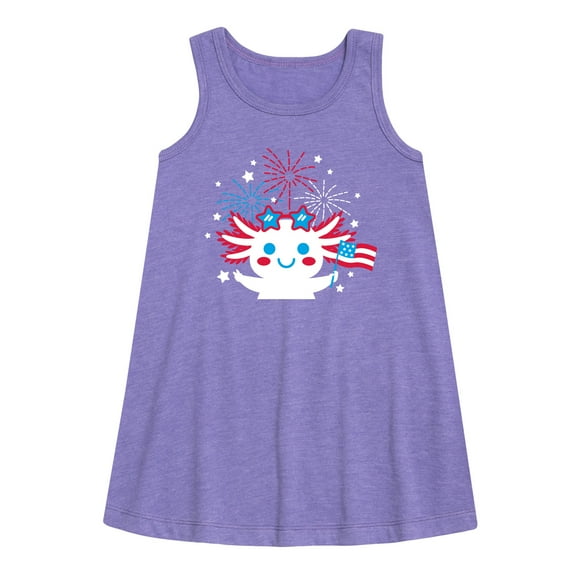 Instant Message - Americana - Axolotl Celebrating with Fireworks - Toddler & Youth Girls A-line Dress