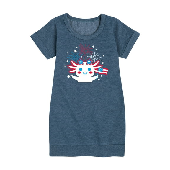 Instant Message - Americana - Axolotl Celebrating with Fireworks - Toddler & Youth Girls Fleece Dress
