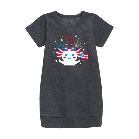 Instant Message - Americana - Axolotl Celebrating with Fireworks - Toddler & Youth Girls Fleece Dress