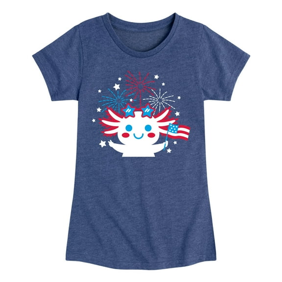 Instant Message - Americana - Axolotl Celebrating with Fireworks - Toddler & Youth Girls Short Sleeve Graphic T-Shirt