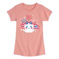 thumbnail image 1 of Instant Message - Americana - Axolotl Celebrating with Fireworks - Toddler & Youth Girls Short Sleeve Graphic T-Shirt, 1 of 6