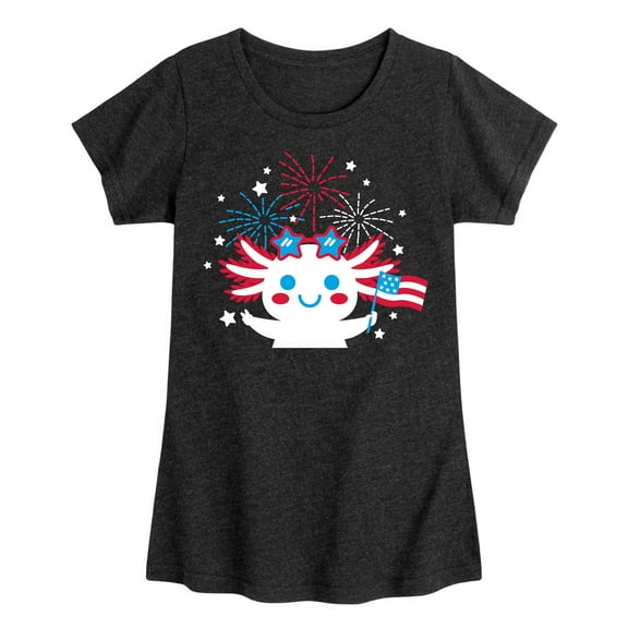 Instant Message - Americana - Axolotl Celebrating with Fireworks - Toddler & Youth Girls Short Sleeve Graphic T-Shirt
