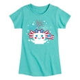 thumbnail image 1 of Instant Message - Americana - Axolotl Celebrating with Fireworks - Toddler & Youth Girls Short Sleeve Graphic T-Shirt, 1 of 6