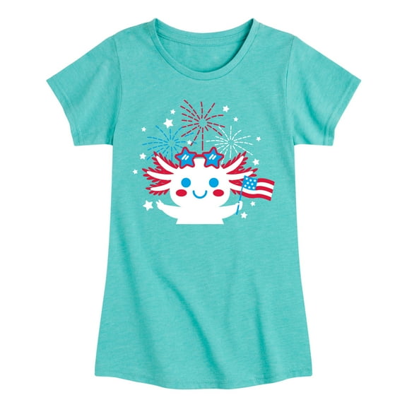Instant Message - Americana - Axolotl Celebrating with Fireworks - Toddler & Youth Girls Short Sleeve Graphic T-Shirt