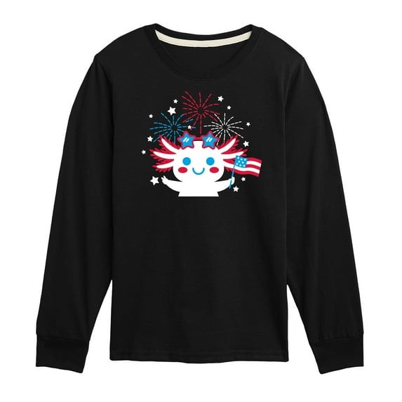 Instant Message - Americana - Axolotl Celebrating with Fireworks - Toddler & Youth Long Sleeve Graphic T-Shirt