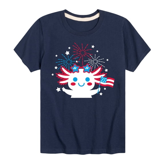Instant Message - Americana - Axolotl Celebrating with Fireworks - Toddler & Youth Short Sleeve Graphic T-Shirt