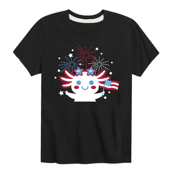 Instant Message - Americana - Axolotl Celebrating with Fireworks - Toddler & Youth Short Sleeve Graphic T-Shirt