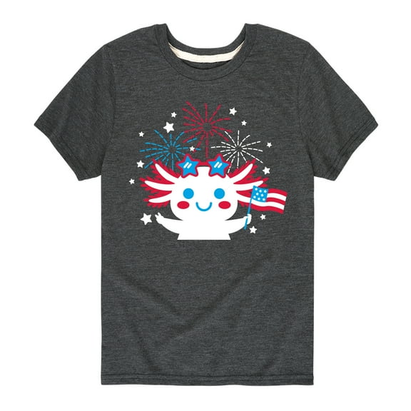 Instant Message - Americana - Axolotl Celebrating with Fireworks - Toddler & Youth Short Sleeve Graphic T-Shirt