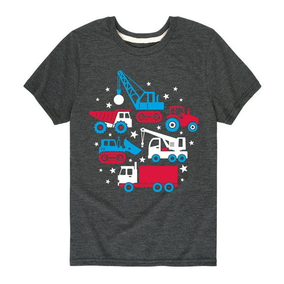 Instant Message - Americana - Red, White, & Blue Construction Trucks - Toddler & Youth Short Sleeve Graphic T-Shirt