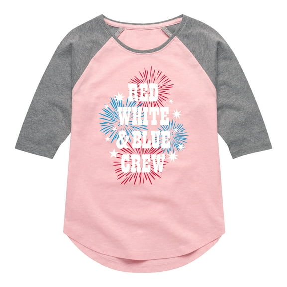 Instant Message - Americana - Red, White, & Blue Crew - Fireworks - Toddler & Youth Girls Raglan Graphic T-Shirt