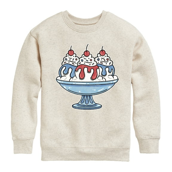 Instant Message - Americana - Red, White, & Blue Ice Cream Sundae - Toddler & Youth Crewneck Fleece Sweatshirt