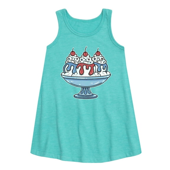 Instant Message - Americana - Red, White, & Blue Ice Cream Sundae - Toddler & Youth Girls A-line Dress
